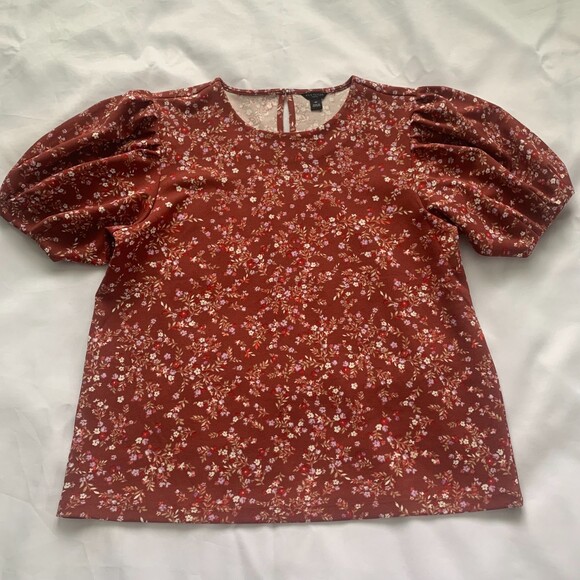 Ann Taylor Tops - Ann Taylor Terra Cotta Floral Puff Sleeve Top Women MP Rust Cottage Prairie Fall